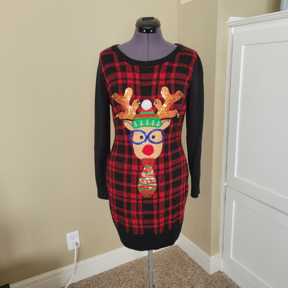 BOGO ugly cute Christmas reindeer sweater dress